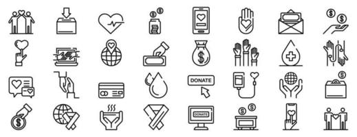 Donations icons set, outline style vector