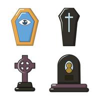 Grave icon set, cartoon style vector