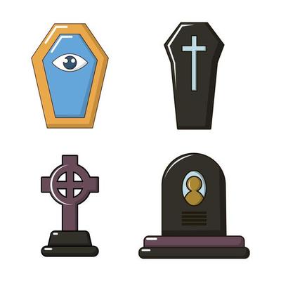 Grave icon set, cartoon style