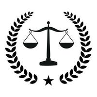 Illustration of scales of justice in a laurel wreath vector