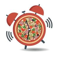 Illustration pizza with clock, design template. vector