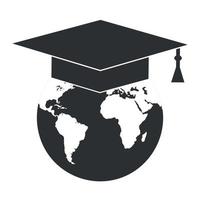 sombrero de estudiante con un globo terráqueo. símbolo de la educación mundial. vector