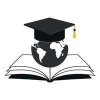 ilustración de globo con gorro de graduación y libro vector