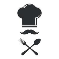 ilustración del logotipo de cocina. sombrero de chef con tenedor y cuchara vector