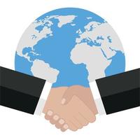 Handshake on the background of the globe. vector
