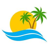 Island with palm trees in the background of the sun and the sea vector