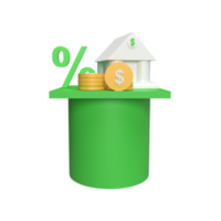 Interest Rate bank 3d icon model cartoon style. render illustration png