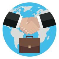 Handshake on the background of the globe. vector