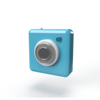 câmera fotográfica com lente e botão, estilo minimalista dos desenhos animados. ilustração de renderização 3D png