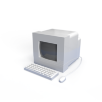 Computer old model with keyboard and mouse 3d render illustration png