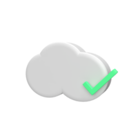 cloud with check mark 3d model cartoon style. render illustration png