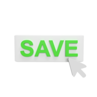 Save click with cursor 3d icon model cartoon style concept. render illustration png