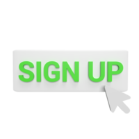 Sign up click with cursor 3d icon model cartoon style concept. render illustration png