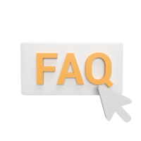FAQ click with cursor 3d icon model cartoon style concept. render illustration png