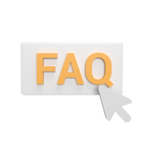 FAQ click with cursor 3d icon model cartoon style concept. render illustration png