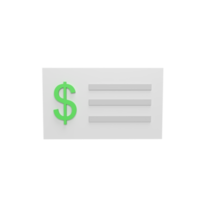 Check bank 3d icon model cartoon style concept. render illustration png