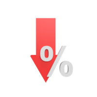 Percent down 3d icon model cartoon style concept. render illustration png