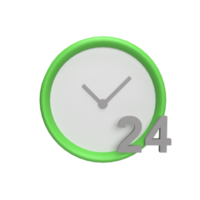 24 hours clock 3d icon model cartoon style concept. render illustration png