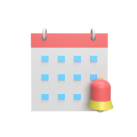 Calender with bell 3d icon model cartoon style concept. render illustration png