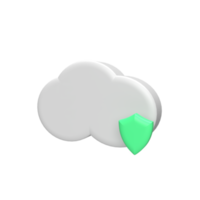 cloud with shield 3d model cartoon style. render illustration png