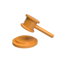 Judge hammer 3d model cartoon style. render illustration png