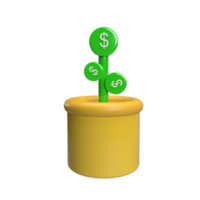 albero dei soldi modello 3d in stile cartone animato. rendere l'illustrazione png
