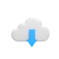 Cloud download 3d icon model cartoon style concept. render illustration png