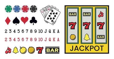 Big CASINO set with elements of poker, slot machines, dice on a white background - Vector