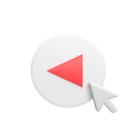Play button with cursor 3d icon model cartoon style concept. render illustration png