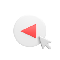 Play button with cursor 3d icon model cartoon style concept. render illustration png