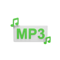 format mp3 concept de style de dessin animé de modèle d'icône 3d. rendre illustration png