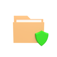 Folder with shield 3d icon model cartoon style concept. render illustration png