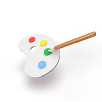 paleta de colores con pincel, estilo minimalista de dibujos animados. ilustración de procesamiento 3d png