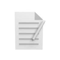 Document and pen 3d icon model cartoon style concept. render illustration png