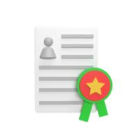 Certificate award 3d icon model cartoon style. render illustration png