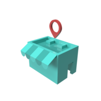 Map pin store 3d model cartoon style. render illustration png