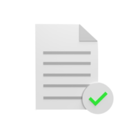 Document approved 3d icon model cartoon style concept. render illustration png