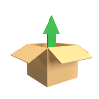 box and up arrow 3d icon model cartoon style concept. render illustration png