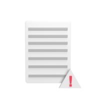 Document warning 3d icon model cartoon style. render illustration png