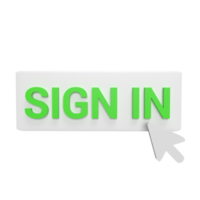 Sign in click with cursor 3d icon model cartoon style concept. render illustration png