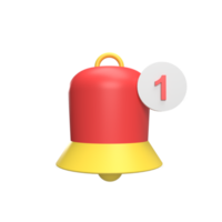 Notification bell 3d icon model cartoon style concept. render illustration png