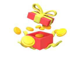 abrir cajas sorpresa de regalo con ilustración de concepto de monedas para fondo de concepto de idea de negocio png