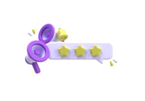 Megaphone with rating star Customer review Feedback illustration background 3D render icon for business
