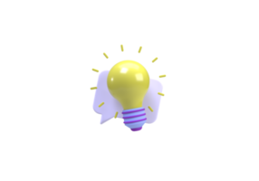 Yellow light bulb illustration background, 3D, render icon for business idea concept png