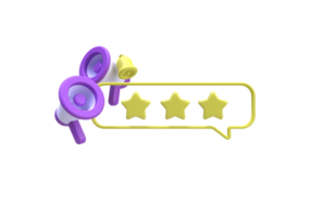 Megaphone with rating star Customer review Feedback illustration background 3D render icon for business