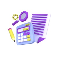 check list with clipboard, calculator, pencil illustration for business idea concept isolated on colorful background,3D,render png