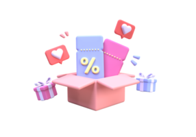 Gutschein mit Geschenkbox und einem Prozentzeichen für einen Schnäppchenkauf Online-Geschäftsidee-Konzepthintergrund png