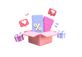 coupon avec boîte-cadeau et un signe de pourcentage pour un achat en ligne d'idée d'entreprise en ligne concept background png