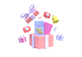 coupon met geschenkdoos en een percentageteken voor een koopje online business idee concept achtergrond png