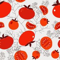 Seamless pattern of red tomatoes and dill, Great set of hand drawn vegetables isolated on white background. Sketch doodle style vector collection.